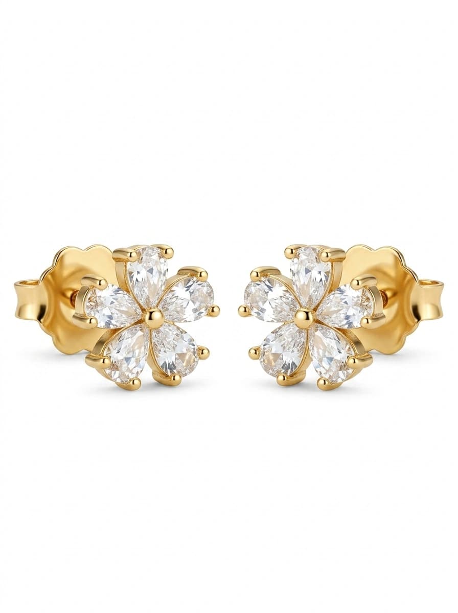 Brinco Flor Gotas em Zircônia no Dourado